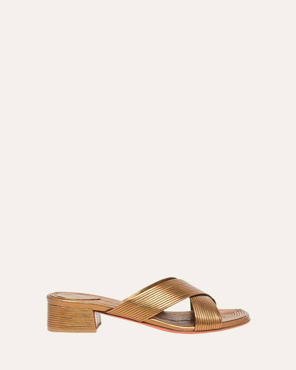 Serpentine Metallic Leather Crisscross Mule Sandals
